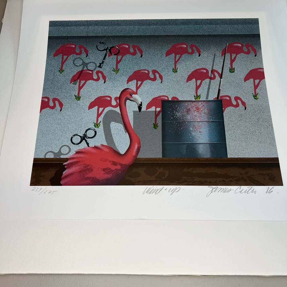 Artist James Carter “Wind Up” Flamingo Serigraph Artwork Signed Numbered Matted